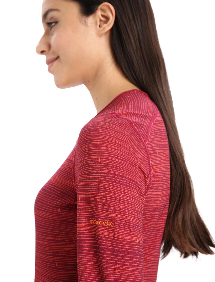 Women's Icebreaker Merino 200 Oasis Long Sleeve Crewe Ski Tracks Base Layers Cherry / Flash | CA 1124PJJQ